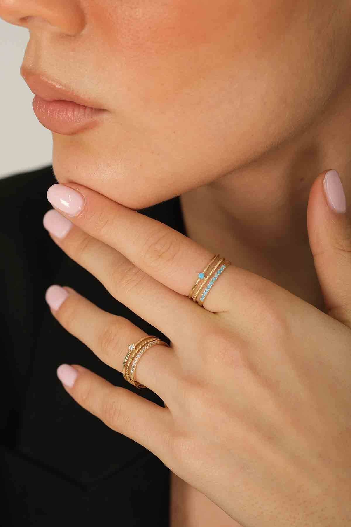 Taşlı Kombin Yüzük - (1)