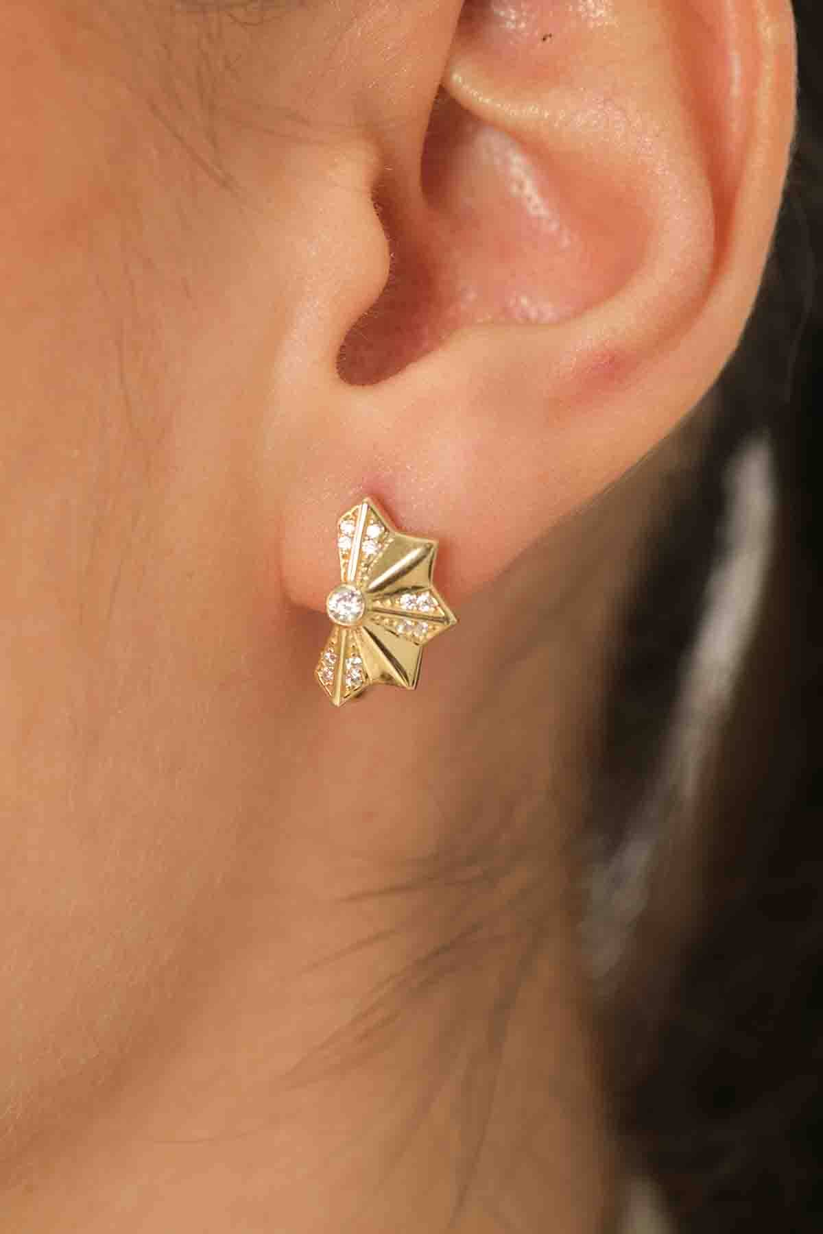 Taşlı Yelpaze Küpe - 1