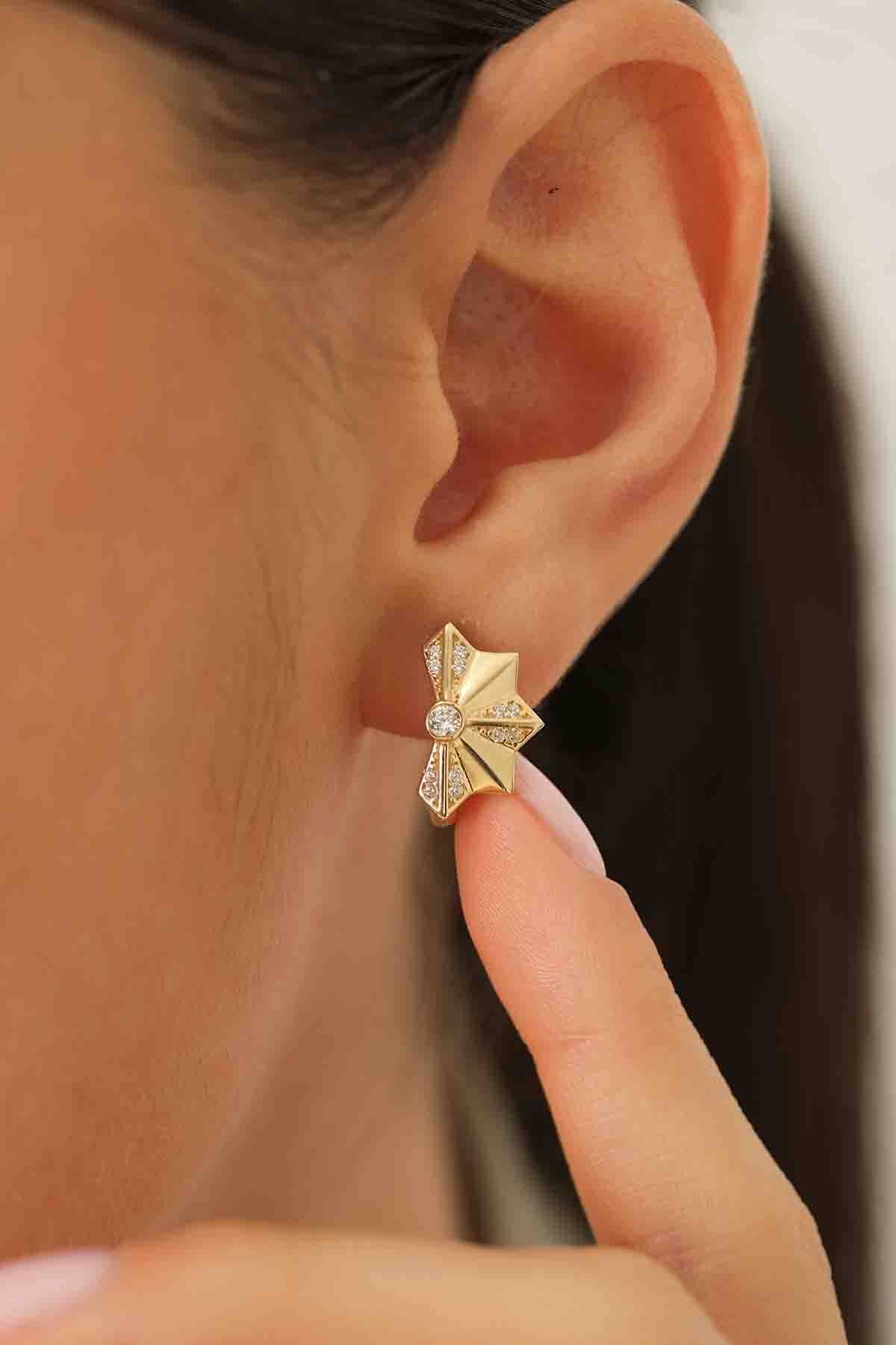 Taşlı Yelpaze Küpe - (1)