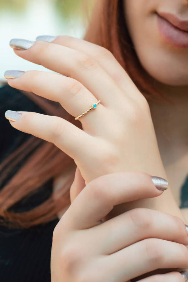 Top Top Tohum Firuze Altın Yüzük - 1