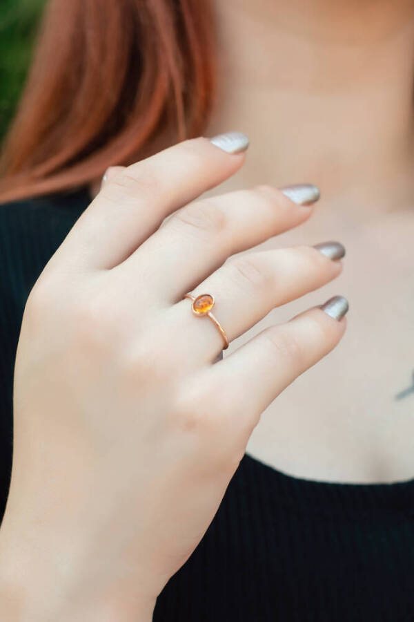 Turuncu Turmalin Taşlı Altın Yüzük - 1