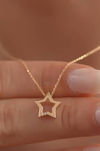 Üç Boyutlu Altın Yıldız Kolye - 