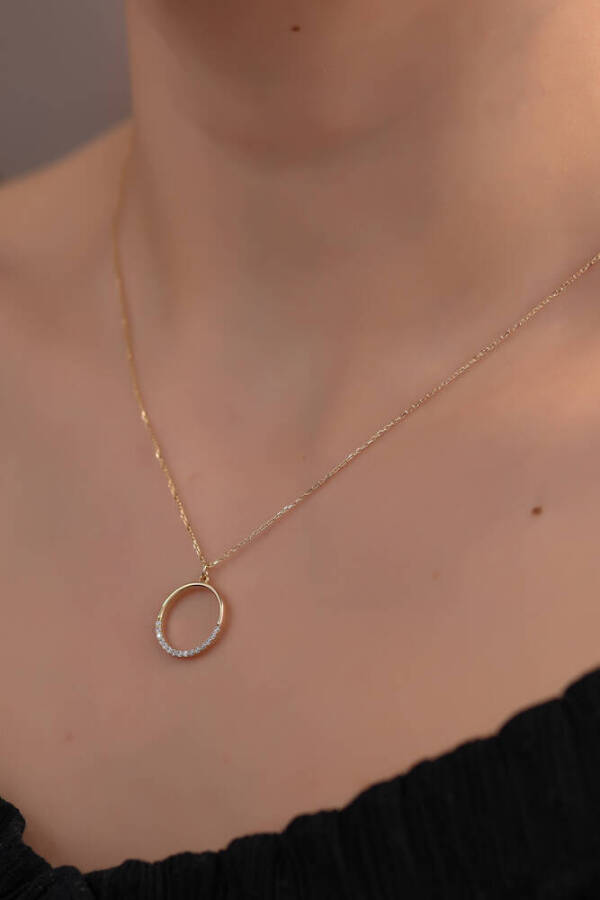 Yarım Taşlı Halka Kolye - 1