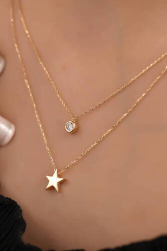 Yıldız ve Tektaş Kombin Kolye - 